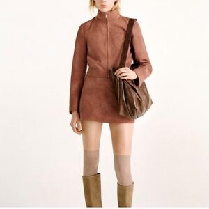 NWT Zara Faux Suede Jacket & Matching Skort Set in Dark Pink - S